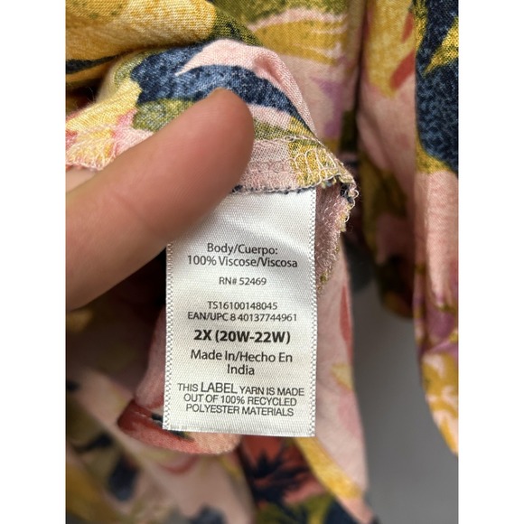 Terra & Sky Blouse Womens 2X Pink Floral Pearl Blush Poet Sleeve Top Boho - Picture 6 of 8